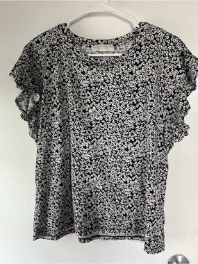 Michael Kors Black & White Floral Ruffle Sleeve Blouse